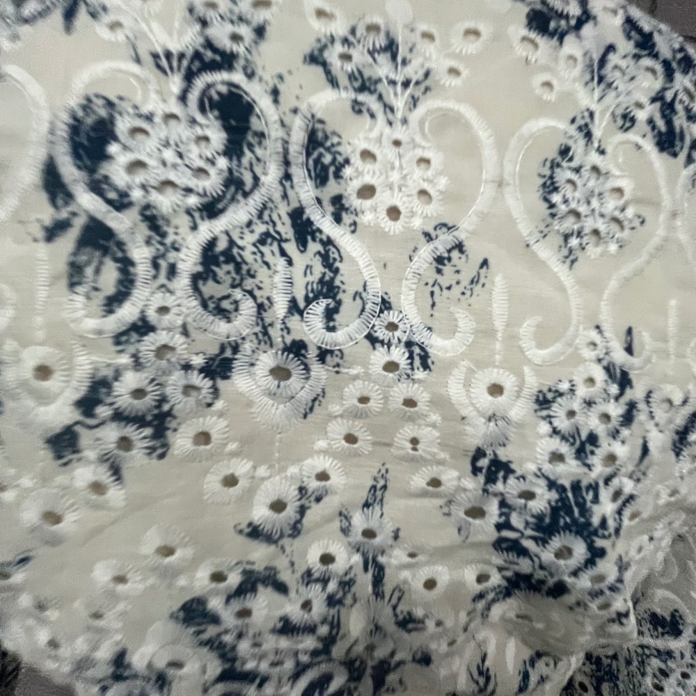Lalavon Blue White Toile Eyelet Lace 2 Piece Set Crop Top Maxi Skirt Coquette L - Picture 6 of 9